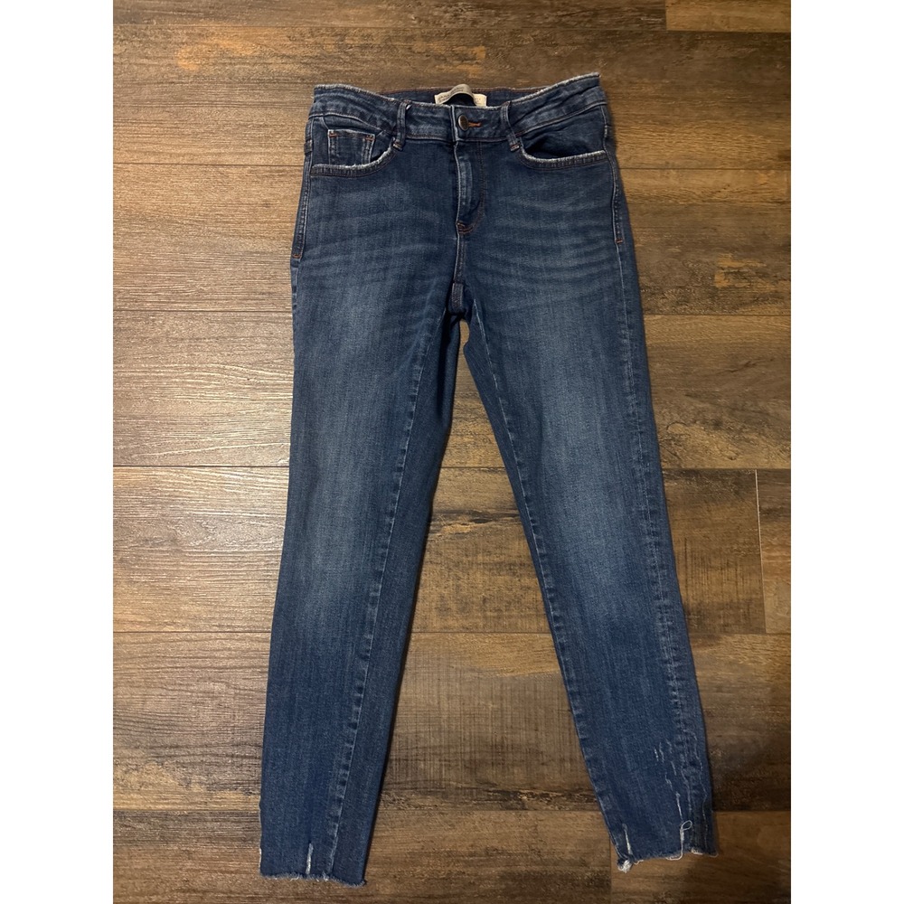 Zara Basic Z1975 Denim Skinny Jeans Dark Wash Raw Frayed Hem Size 6 US 28 MEX